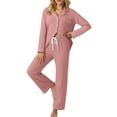 thumbnail image 1 of Cueply Womens Pajama Sets Long Sleeve Knit Button Down Pj Lounge Sets Sleepwear with Drawstring Pockets, 1 of 6