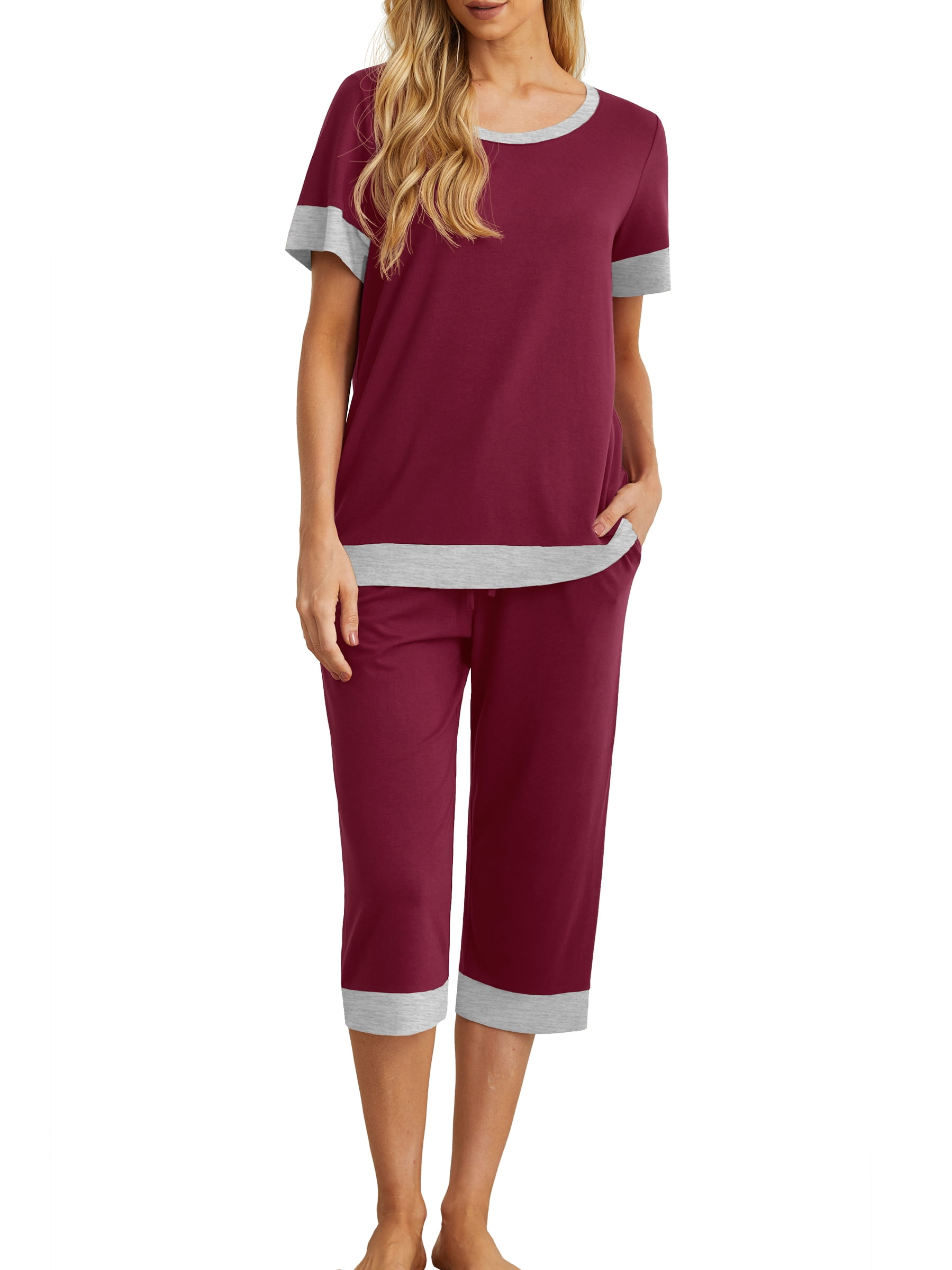 Cueply Womens Pajamas Sets Short Sleeve Sleepwear Top Capri Pants