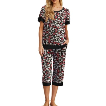 GYS Women's Bamboo Viscose Pajama Set - Short Sleeve Top & Capri Pants For Comfortable Sleep