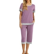 Cueply Womens Pajamas Sets Short Sleeve Sleepwear Top Capri Pants Casual Lounge Sets with Pockets