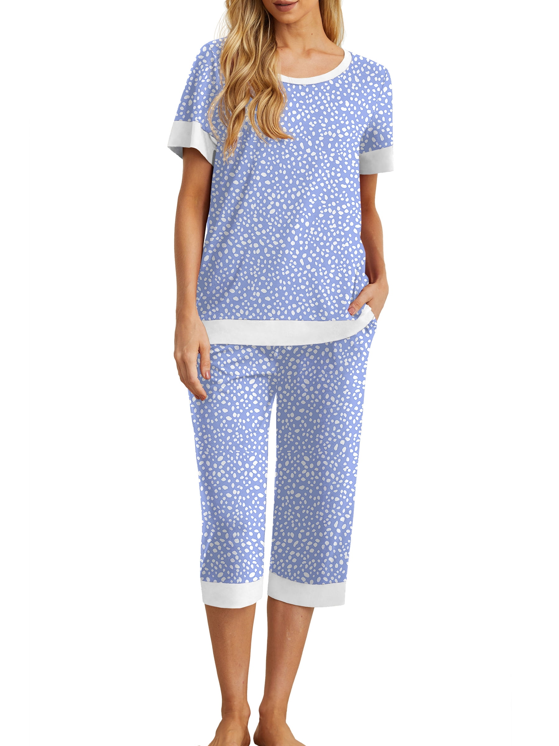Cueply Women's Short Sleeve Pajama Lounge Sets with Capri Pants