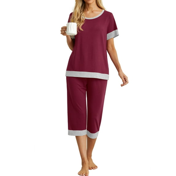 Cueply Womens Pajamas Sets Short Sleeve Sleepwear Top Capri Pants Casual Lounge Sets with Pockets