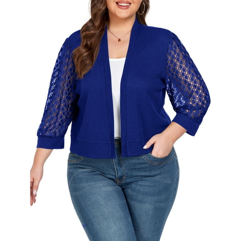 Cueply Womens Plus Size Cardigan Shrugs 3 4 Sleeve Open Front Cropped Cardigan Sweaters 1X 4X Walmart