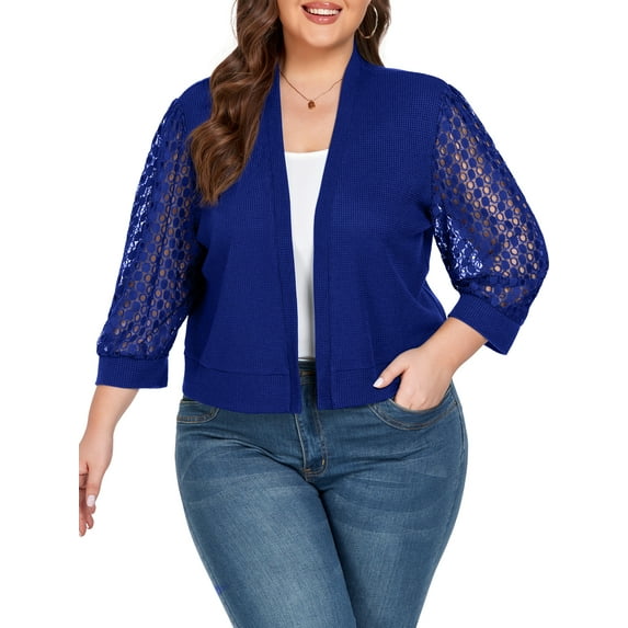 Cueply Womens Plus Size Cardigan Shrugs 3/4 Sleeve Open Front Cropped Cardigan Sweaters 1X-4X