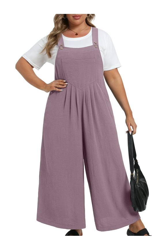 Womens Plus Size Overalls Jumpsuits Causal Sleeveless Adjustable Straps Wide Leg Long Pants with Pockets