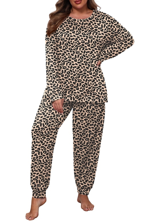 Womens Plus Size Pajama Set Long Sleeve Pjs for Women Soft Sleepwear Loungewear Nightwear With Pockets