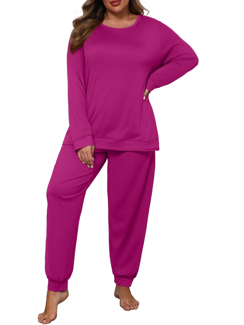 Cueply Womens Plus Size Pajama Set Long Sleeve Pjs for Women Soft