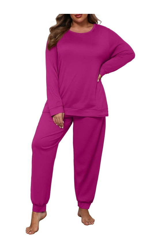 Womens Plus Size Pajama Set Long Sleeve Pjs for Women Soft Sleepwear Loungewear Nightwear With Pockets