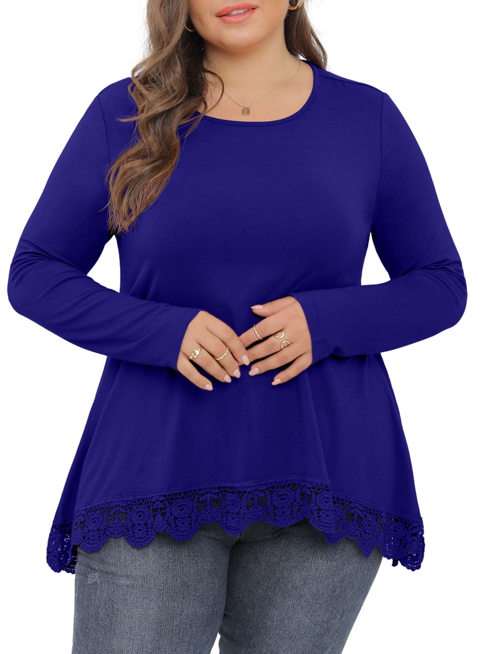 Cueply Womens Plus Size Tops Long Sleeve Shirts Crewneck Lace Tunic