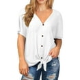 thumbnail image 1 of Cueply Womens Plus Size Tops Short Sleeve V Neck Waffle Knit Tunic Blouse Tie Front Button up T Shirts, 1 of 8