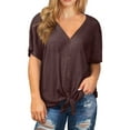 thumbnail image 1 of Cueply Womens Plus Size Tops Short Sleeve V Neck Waffle Knit Tunic Blouse Tie Front Button up T Shirts, 1 of 5