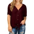 thumbnail image 1 of Cueply Womens Plus Size Tops Short Sleeve V Neck Waffle Knit Tunic Blouse Tie Front Button up T Shirts, 1 of 8