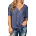thumbnail image 1 of Cueply Womens Plus Size Tops Short Sleeve V Neck Waffle Knit Tunic Blouse Tie Front Button up T Shirts, 1 of 5