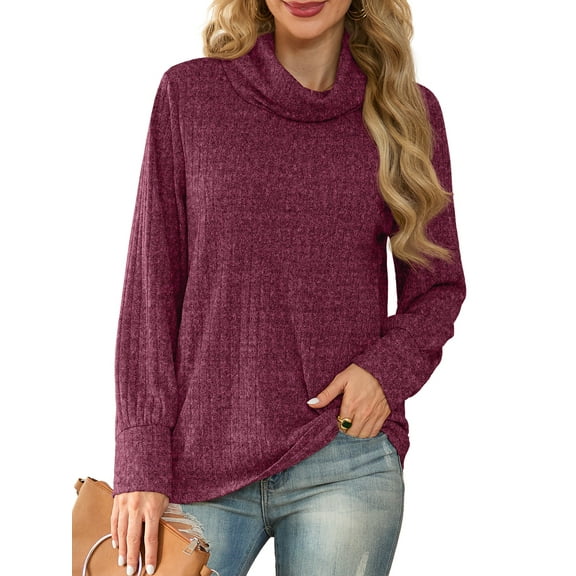 Cueply Pullover Sweaters for Women Long Sleeve Cowl Neck Fall Winter Ribbed Turtleneck Sweatshirt Tops