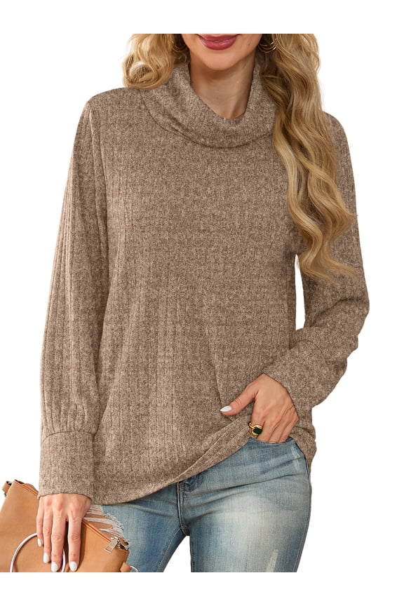 Pullover Sweaters for Women Long Sleeve Cowl Neck Fall Winter Ribbed Turtleneck Sweatshirt Tops