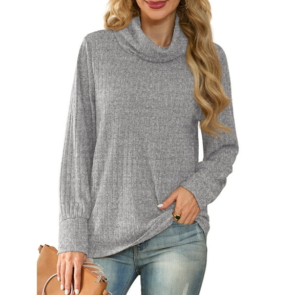 Cueply Pullover Sweaters for Women Long Sleeve Cowl Neck Fall Winter Ribbed Turtleneck Sweatshirt Tops