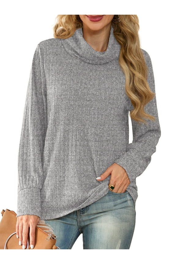 Pullover Sweaters for Women Long Sleeve Cowl Neck Fall Winter Ribbed Turtleneck Sweatshirt Tops