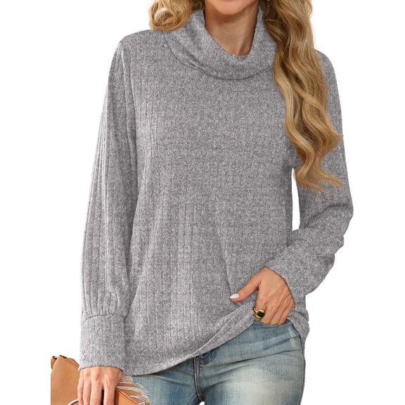 Cueply Pullover Sweaters for Women Long Sleeve Cowl Neck Fall Winter Ribbed Turtleneck Sweatshirt Tops