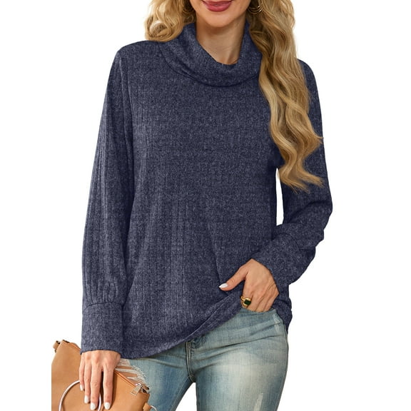 Cueply Pullover Sweaters for Women Long Sleeve Cowl Neck Fall Winter Ribbed Turtleneck Sweatshirt Tops