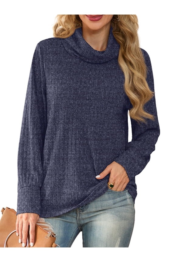 Pullover Sweaters for Women Long Sleeve Cowl Neck Fall Winter Ribbed Turtleneck Sweatshirt Tops