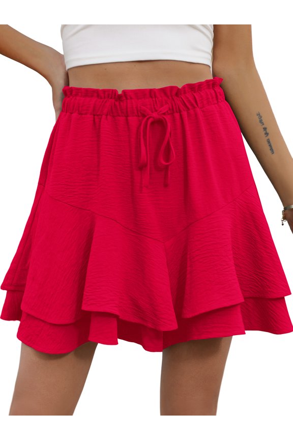 Womens Shorts Flowy Mini Tennis Skirt Ruffle Tiered Skorts Running Workout Sports Shorts
