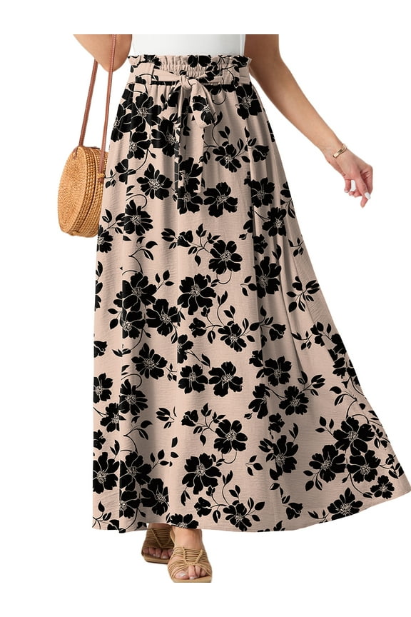 Skirts for Women Summer Long Maxi Skirt Elastic High Waist Tie Fashion Beach Dress with Pockets