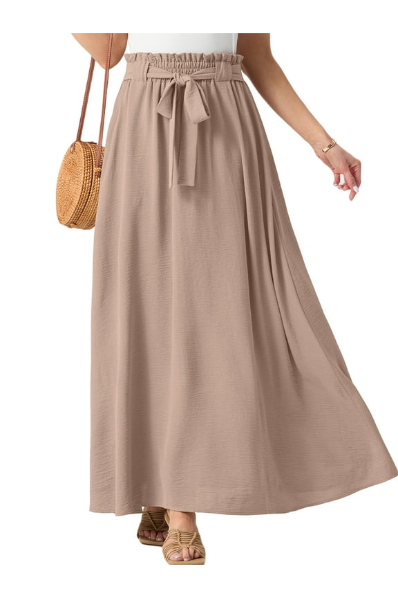 Skirts for Women Summer Long Maxi Skirt Elastic High Waist Tie Fashion Beach Dress with Pockets