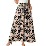Cueply Womens Summer Long Maxi Skirt Elastic High Waist Tie Fashion Beach Dress with Pockets