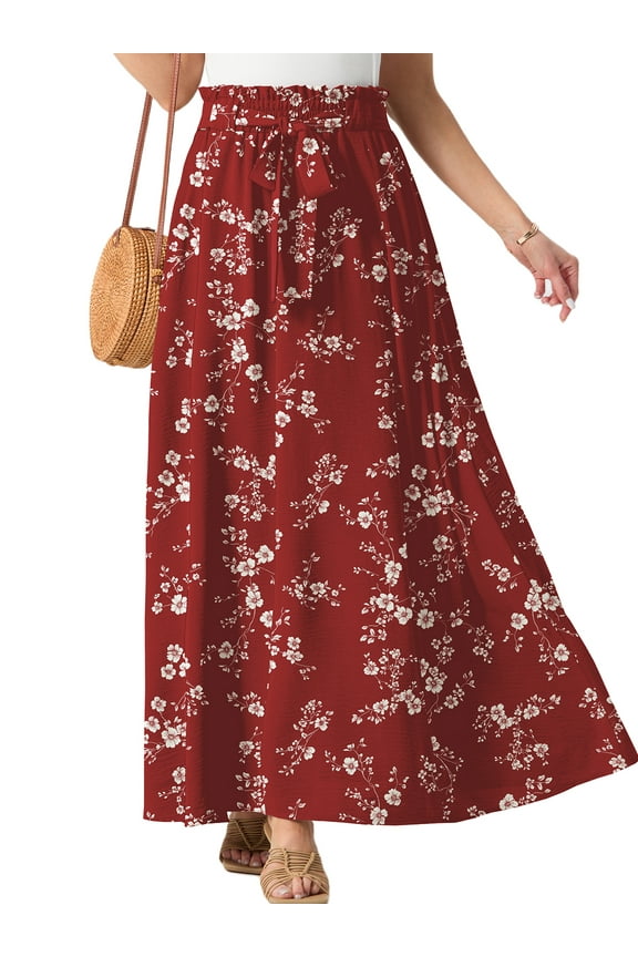 Skirts for Women Summer Long Maxi Skirt Elastic High Waist Tie Fashion Beach Dress with Pockets
