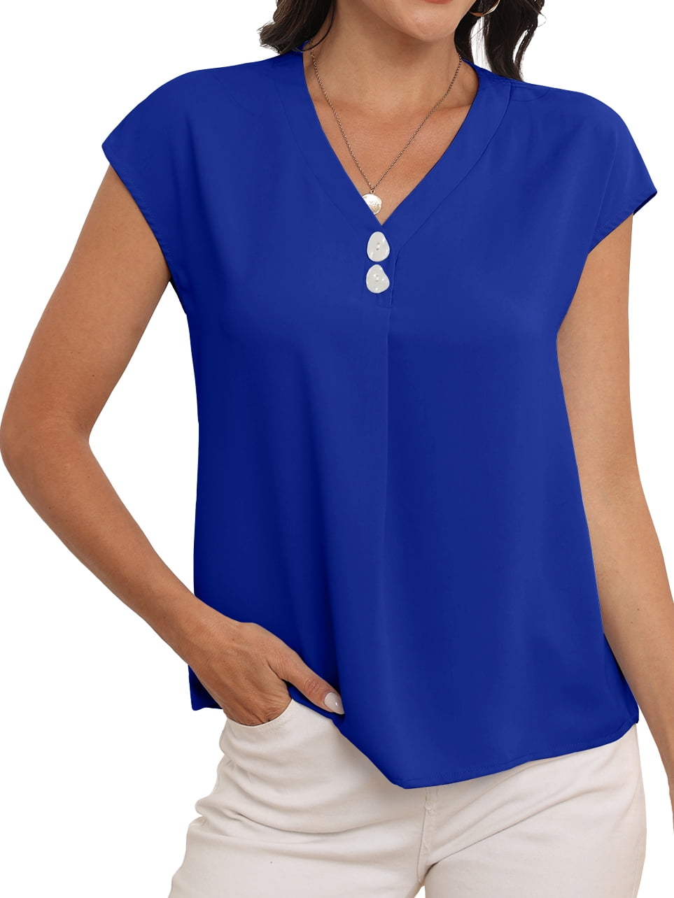 Cueply Womens Summer Tops Short Sleeve V Neck Dressy Casual Chiffon ...