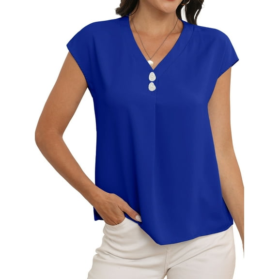 Cueply Womens Summer Tops Short Sleeve V Neck Dressy Casual Chiffon Blouses T Shirts Tops