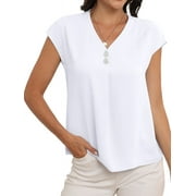 CUEPLY Womens Summer Tops Short Sleeve V Neck Dressy Casual Chiffon Blouses T Shirts Tops