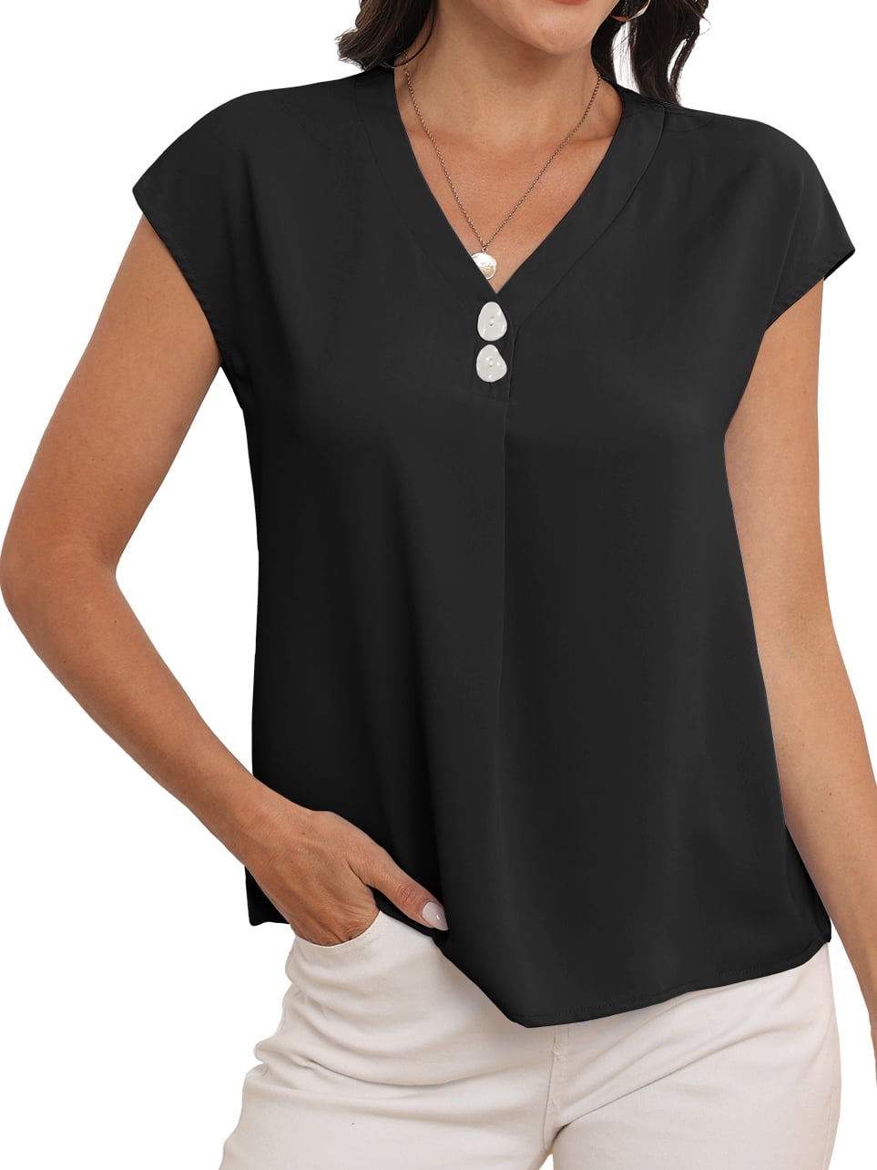 Cueply Womens Summer Tops Short Sleeve V Neck Dressy Casual Chiffon ...