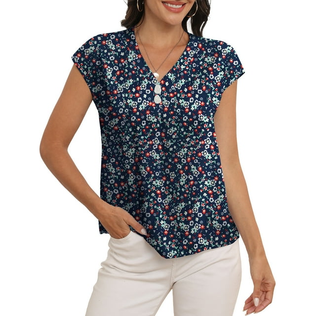 Cueply Womens Summer Tops Short Sleeve V Neck Dressy Casual Chiffon ...