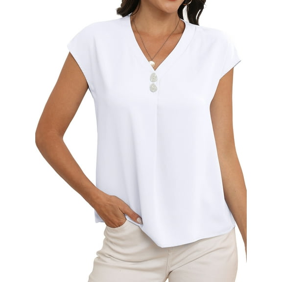 Cueply Womens Summer Tops Short Sleeve V Neck Dressy Casual Chiffon Blouses T Shirts Tops