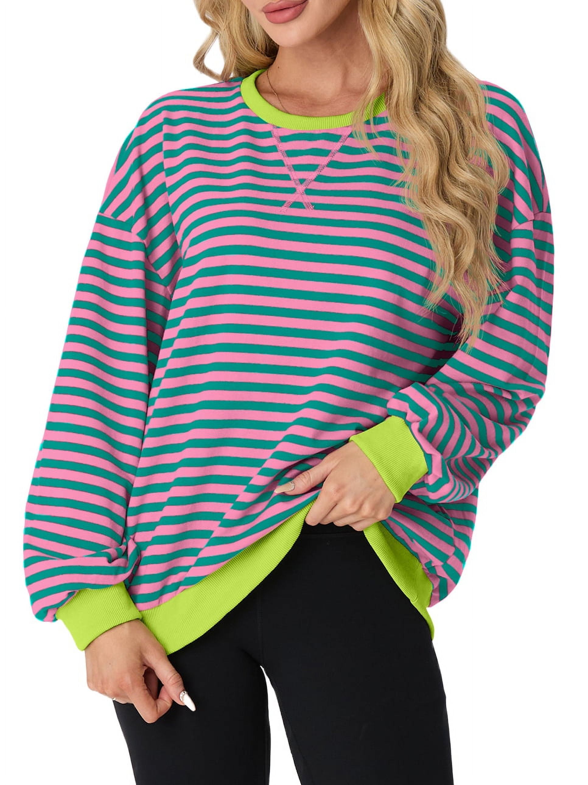 Chicbeautyy Women's Oversized Striped Long Sleeve Pullover (Buy 2 Free Shipping)