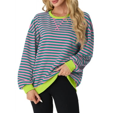 Cueply Womens Sweatshirts Striped Long Sleeve Crew Neck Casual Loose Pullover Shirts Tops