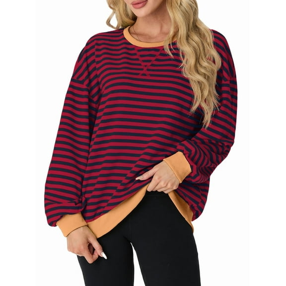Cueply Sweatshirt for Women Oversized Striped Long Sleeve Crew Neck Casual Loose Pullover Sweaters Tops