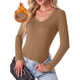 thumbnail image 1 of Cueply Long Sleeve Thermal Shirts for Women Lace Fleece Lined Stretch V Neck Tops Undershirt Base Layer, 1 of 8