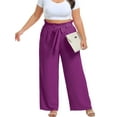 thumbnail image 1 of Cueply Womens Wide Leg Pants Plus Size Elastic Tie Knot Lounge Pants Loose Trousers with Pockets, 1 of 5