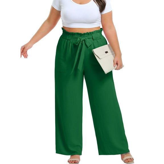 Cueply Womens Wide Leg Pants Plus Size Elastic Tie Knot Lounge Pants Loose Trousers with Pockets