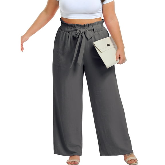 Cueply Womens Wide Leg Pants Plus Size Elastic Tie Knot Lounge Pants Loose Trousers with Pockets
