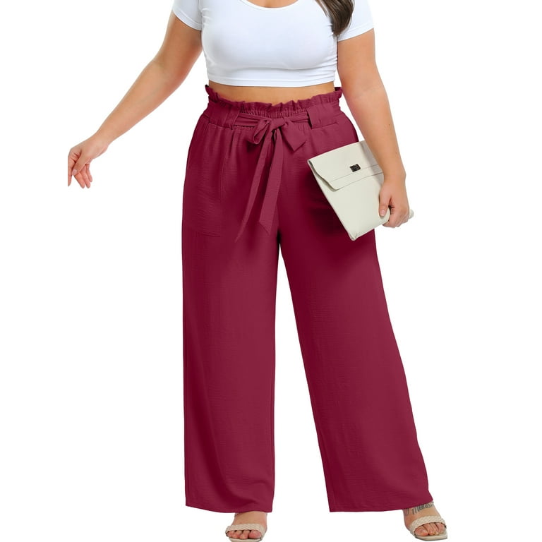 Cueply Womens Wide Leg Pants Plus Size Elastic Tie Knot Lounge