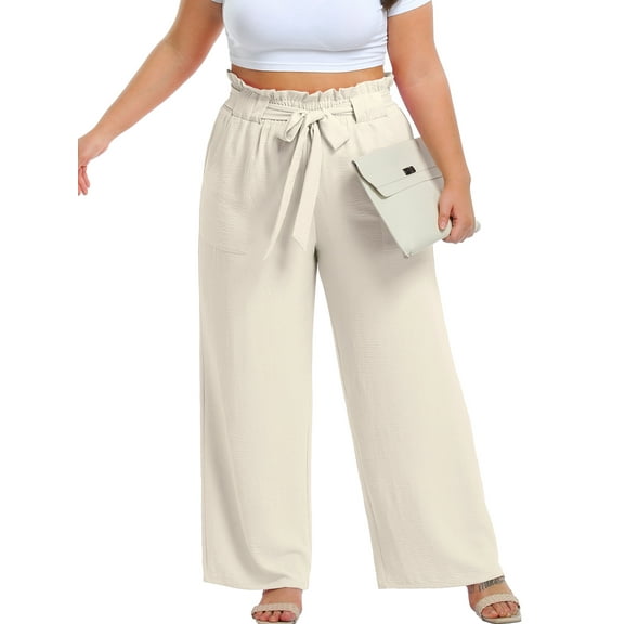 Cueply Womens Wide Leg Pants Plus Size Elastic Tie Knot Lounge Pants Loose Trousers with Pockets