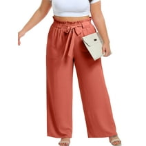 Cueply Womens Wide Leg Pants Plus Size Elastic Tie Knot Lounge Pants Loose Trousers with Pockets