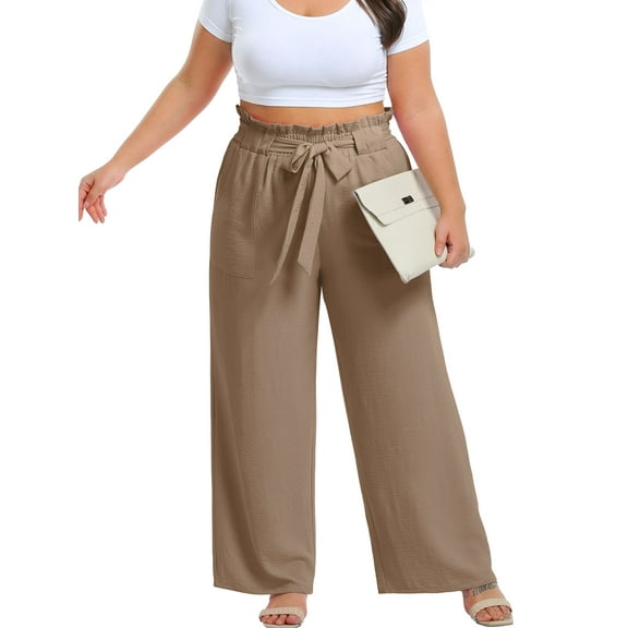 Cueply Womens Wide Leg Pants Plus Size Elastic Tie Knot Lounge Pants Loose Trousers with Pockets
