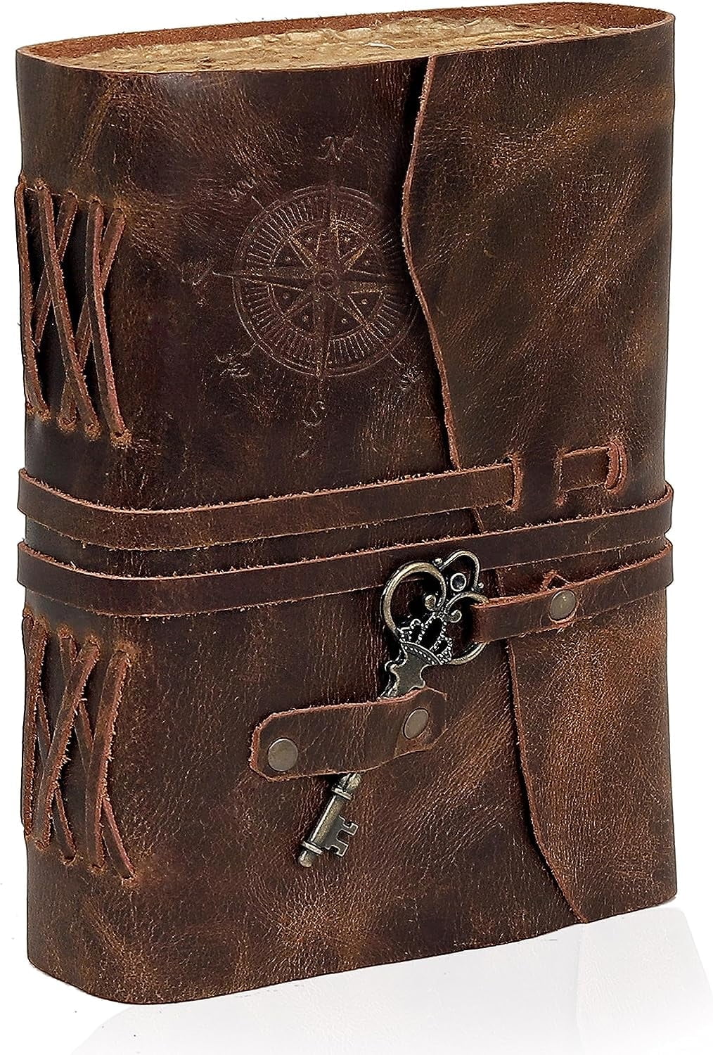 Cuero Bags Lockable 8" x 6" Vintage Leather Journal, Brown