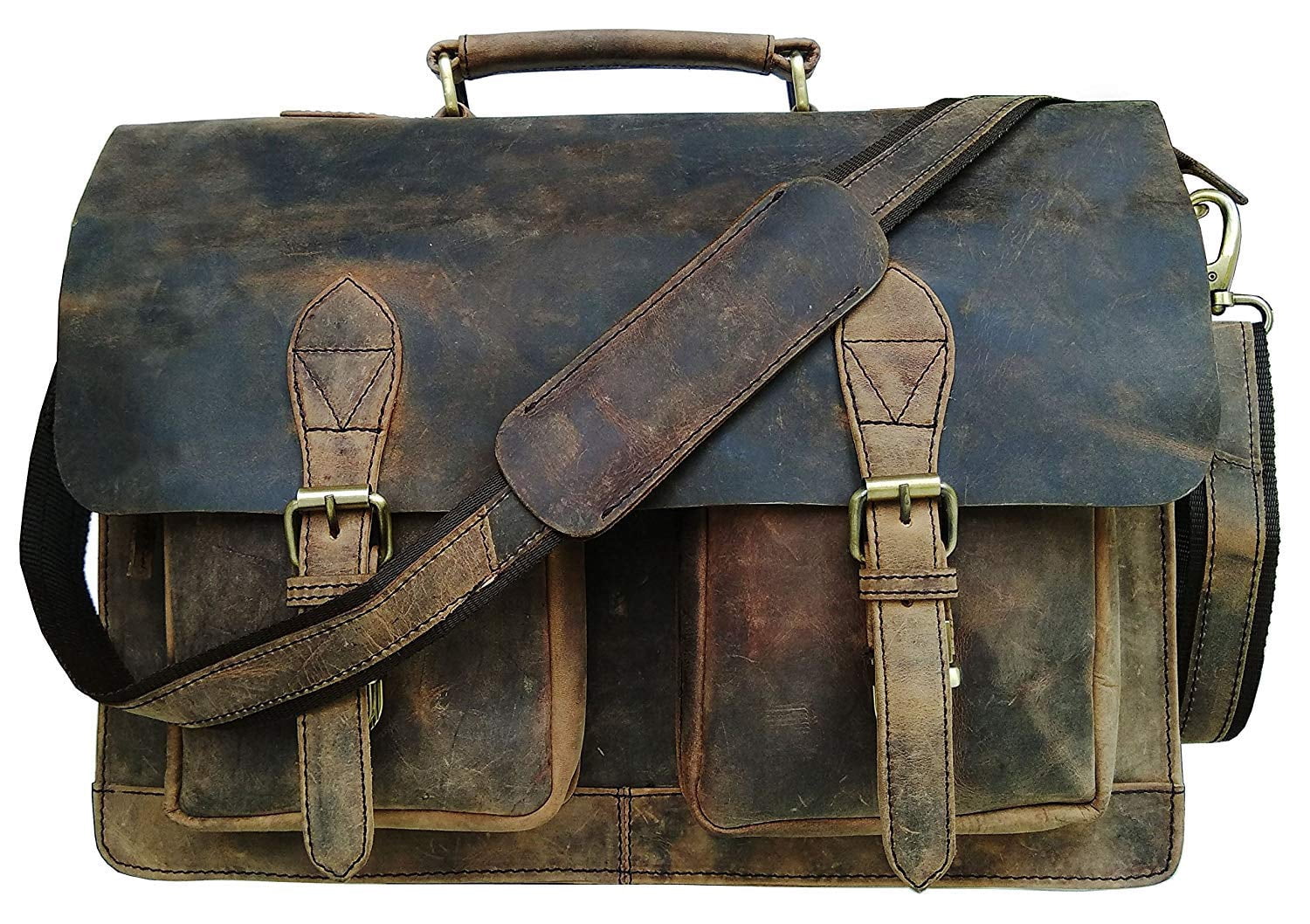 Cuero Retro Buffalo Hunter Leather Laptop Messenger Bag Office Briefcase Travel Bag (Rich Brown) 18 inch X 13 inch X 5 inch