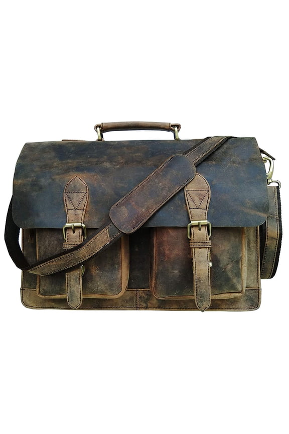 Cuero Retro Buffalo Hunter Leather Laptop Messenger Bag Office Briefcase Travel Bag (Rich Brown) 18 inch X 13 inch X 5 inch