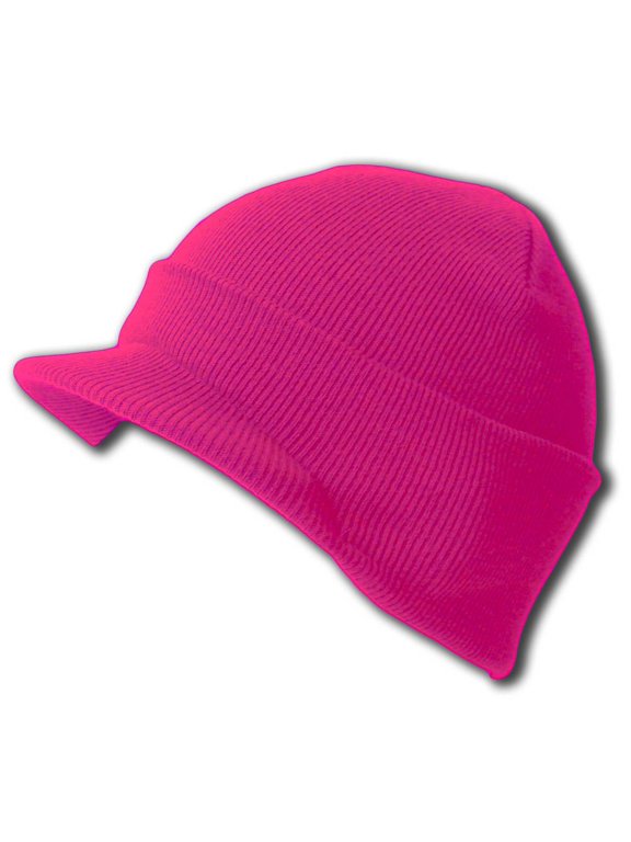 Cuff Beanie Visor Cap - Hot Pink